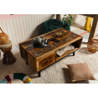 Sixties Solid Wood Coffee Table with Storage