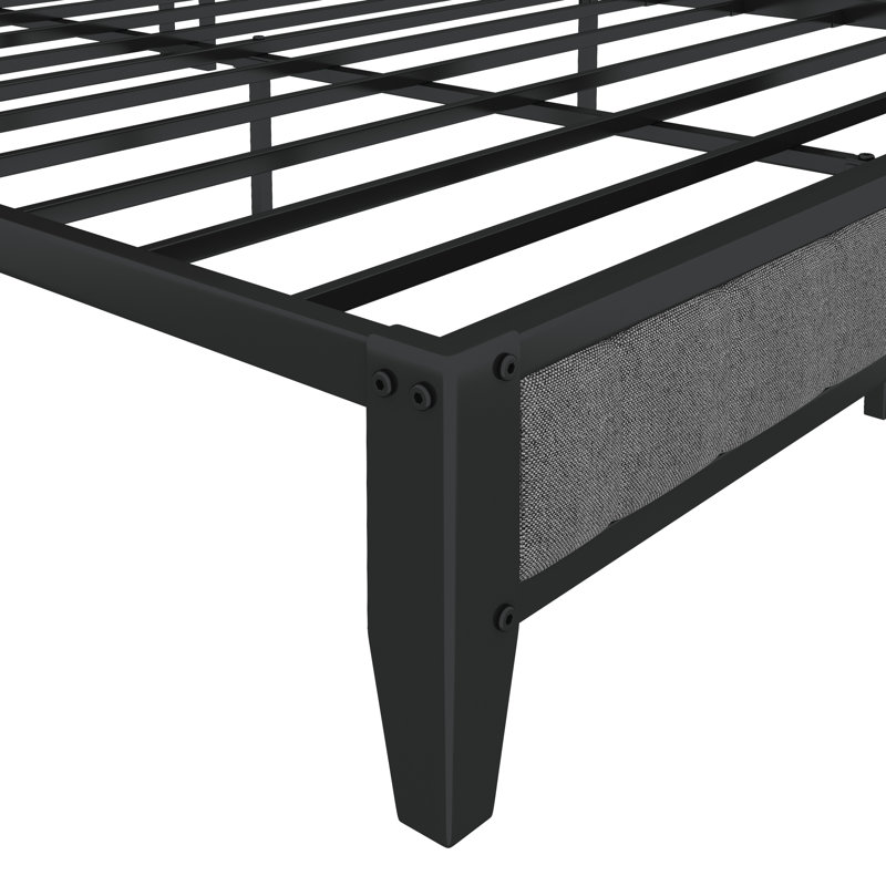 Structure de lit avec station de charge, tête de lit tapissier, plateforme en métal, Grand lit