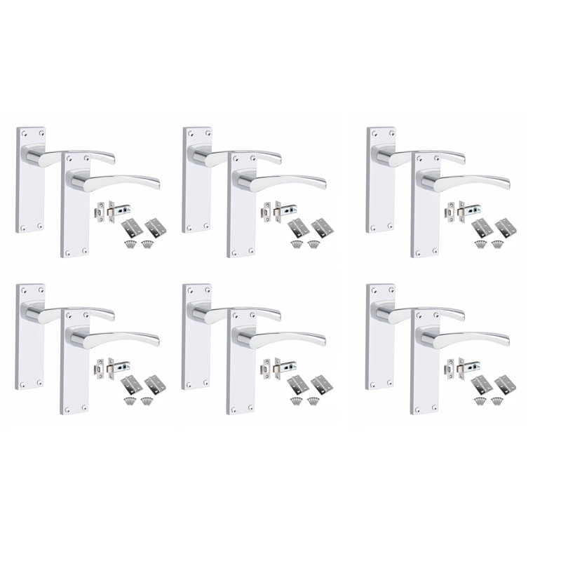 6 Sets Victorian Scroll Astrid Door Handles with 1 Pair of 3" Ball Bearing Hinges & Latches Pack - 150mm x 40mm Backplate