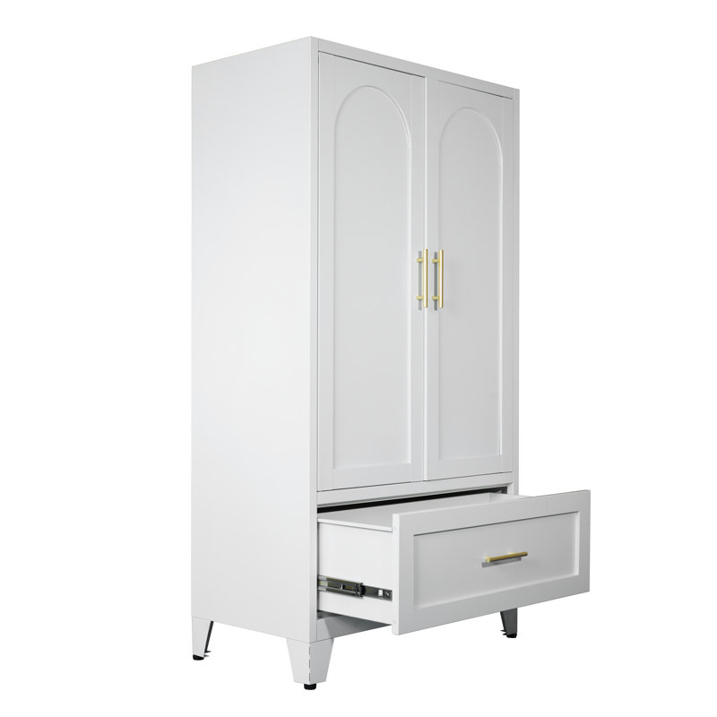60" H Steel Garage Storage Cabinet with Drawer and Hanging Rod, Bright White, 60 INCH, Bright White