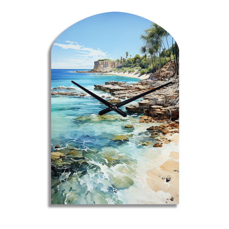Beach Photo Tropical Paradise III - Horloge murale asymétrique en métal, horloge murale turquoise, Moyenne