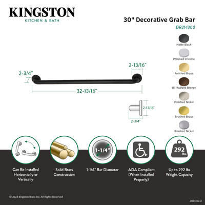 Kingston Brass Milano 1-1/4 Inch O.D Grab Bar