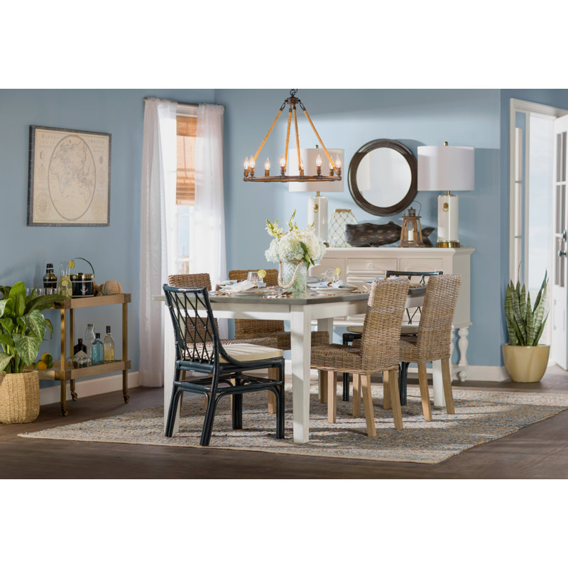 Natural Rattan and Mango Wood Dining Side Chair Set