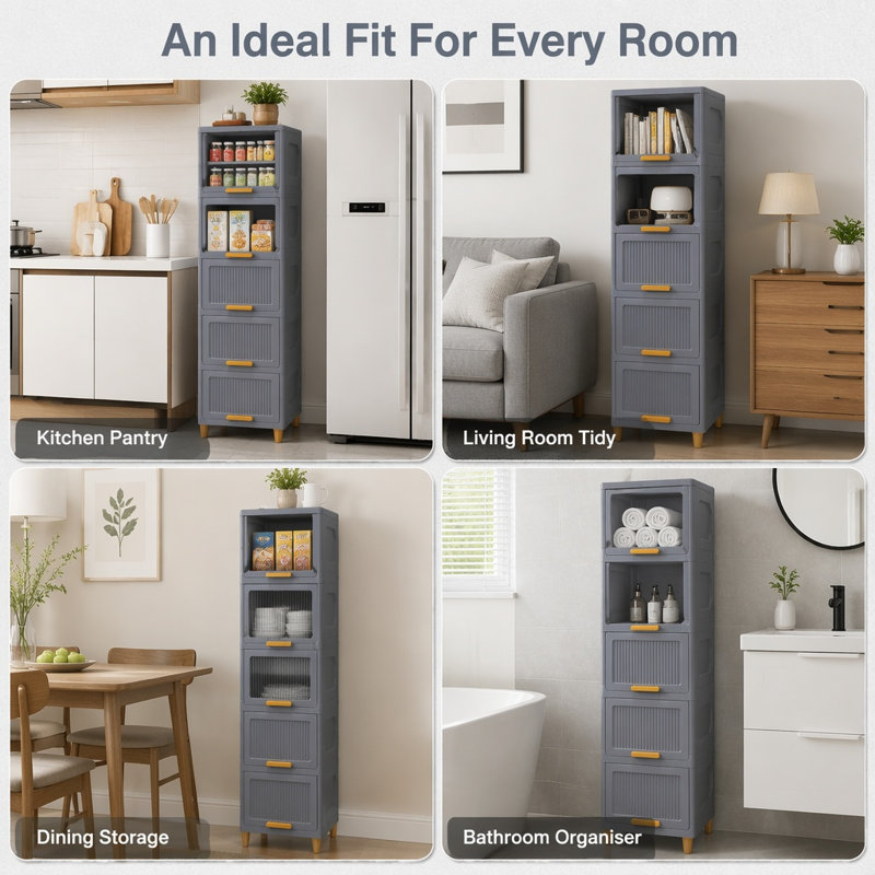 Plastic Stackable Storage Cabinet Bins, 5 Tier