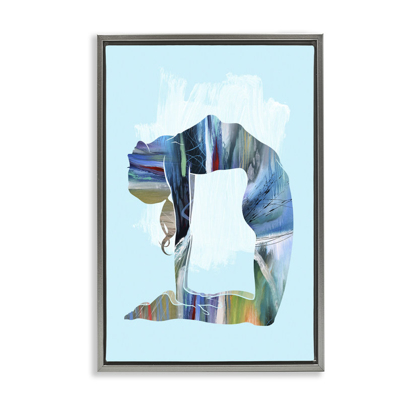 «Powerful Yoga Stretch», toile encadrée dorée par Tim Parker, H 25 po x l 17 po, Cadre flottant gris lustré