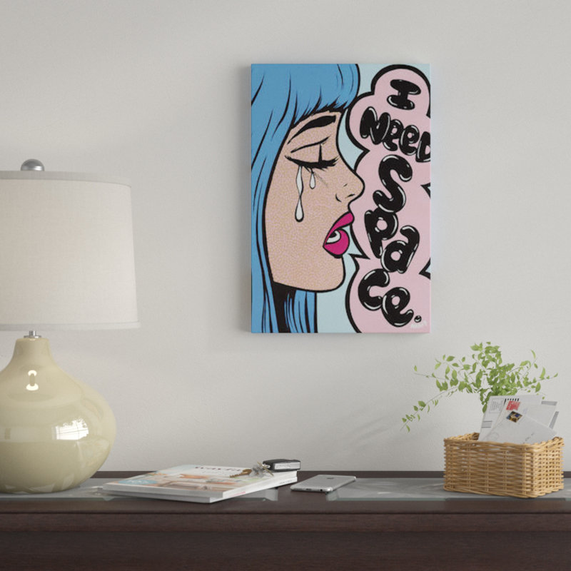 " Blue Bangs, I Need Space Comic Girl " by Allyson Gutchell, 12" H x 8" W x 0.75" D, No Mat, Wrapped Canvas
