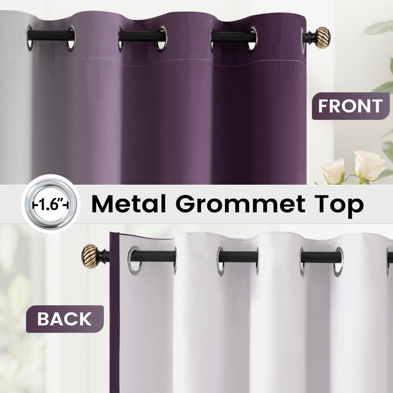 100% Blackout Thermal Insulated Ombre Curtains for Living room Bedroom - White Back, 2 Thick Layers, 2 Panels, 52" W x 63" L