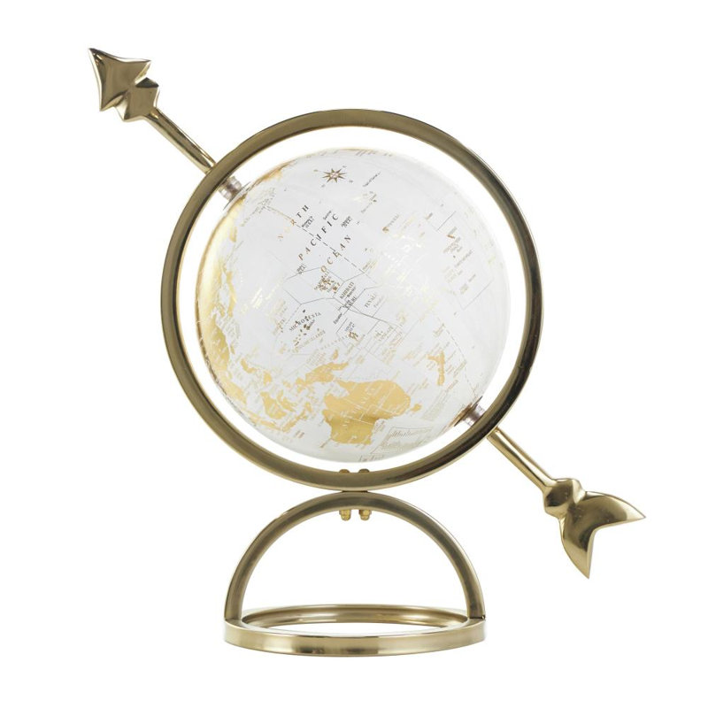 Mahavir Aluminum Metal Educational/Geographic Earth Gold Globe with White Center, 15.1" H x 14" W x 6.7" D