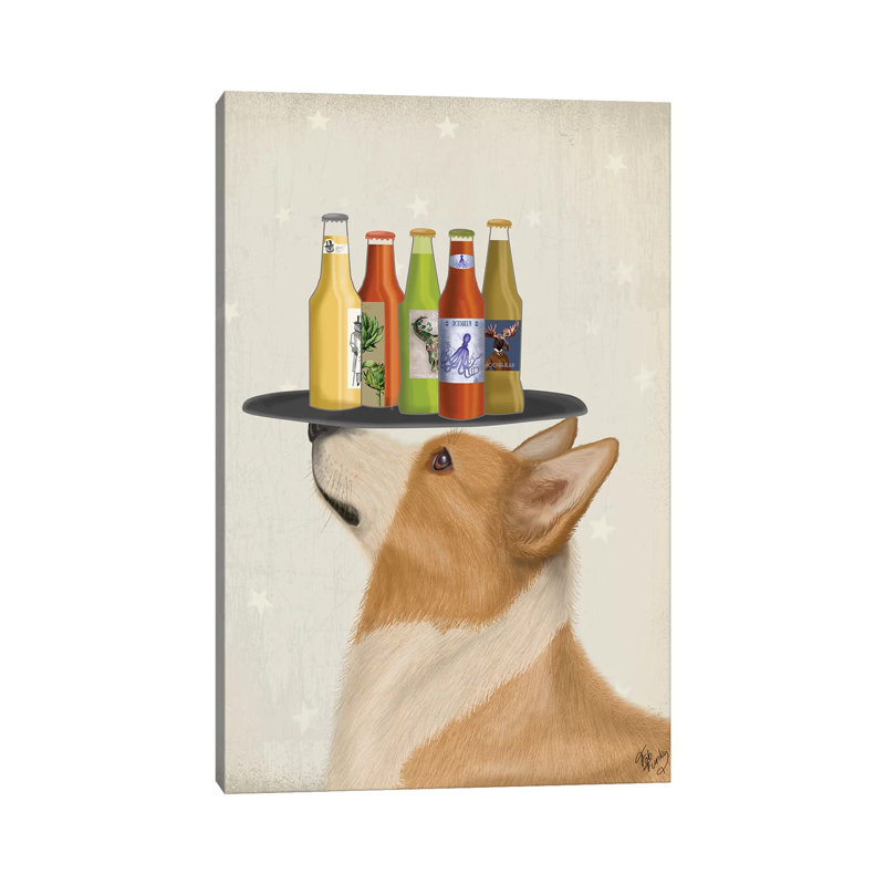 Corgi Tan White Beer Lover by Fab Funky - Wrapped Canvas Gallery-Wrapped Canvas Giclée, 20.32 cm H x 30.48 cm W