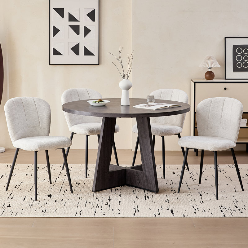 47" Round Dining Table for 4 6 People, [Fanned Base] [1.38" Thick Top] Farmhouse Wood Kitchen Table for Dining Living Room Home, Gray (Only table)