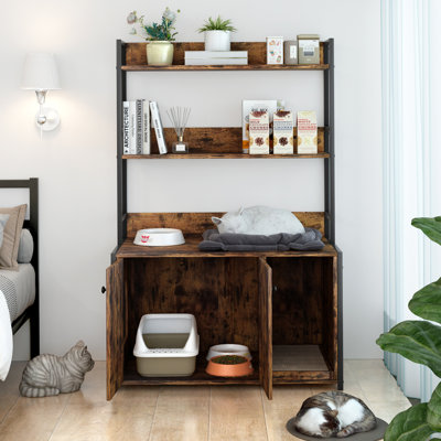 Maison de chat en bois robuste avec tablette et bloc-notes pour un confort et une intimité félins