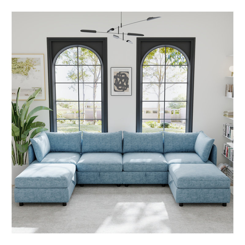 Modular Sectional Sofa, Convertible Sofa Seat With Storage, Sleeper Sectional Sofa Set, Fabric Flexible Modular Combinations for Living Room