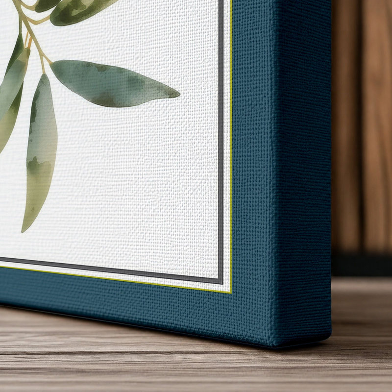 Olive Branch Botanical - Wrapped Canvas, 36x24 - 91.4 x 61.0 cm, Teal Border