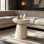 Table d'appoint ronde à champignon avec texture de travertin simulée, table de bout en fibre de verre avec base fuselée pour le salon et la chambre à coucher, table d'appoint légère pour les petits appartements, présentoir décoratif multifonctionnel sans assemblage requis