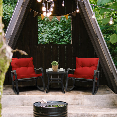 Ensemble de patio extérieur bleu 3 pièces avec coussins - Chaise berçante pour balcon, pelouse et porche