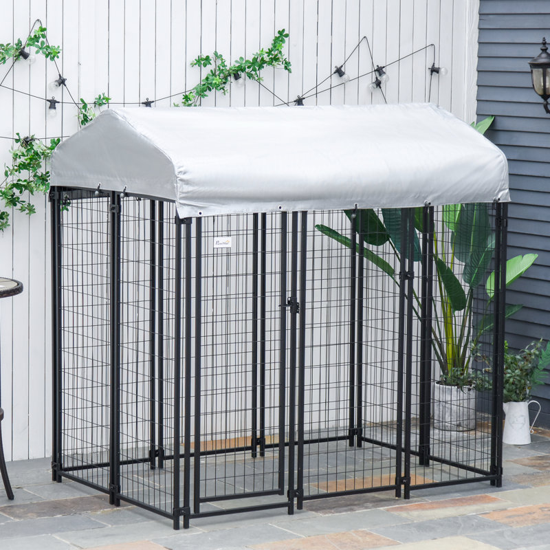 Enclos pour chien de 6 pi x 4 pi, porte verrouillable et auvent d'eau pour enclos moyen, grand, moyen / grand