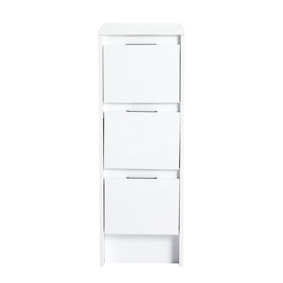 Armoire de rangement de salle de bain autoportante de 12 pouces avec 3 tiroirs à fermeture douce, blanc brillant, pour l'organisation et la pièce de couleur blanche, idéal pour d'autres besoins en résidence