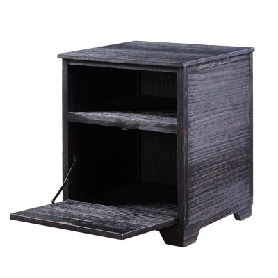 Table de bout rectangulaire noire antique avec plateau ouvert et porte escamotable sécurisée, placage en bois de pin, largeur de 20 pouces offrant un rangement en douceur