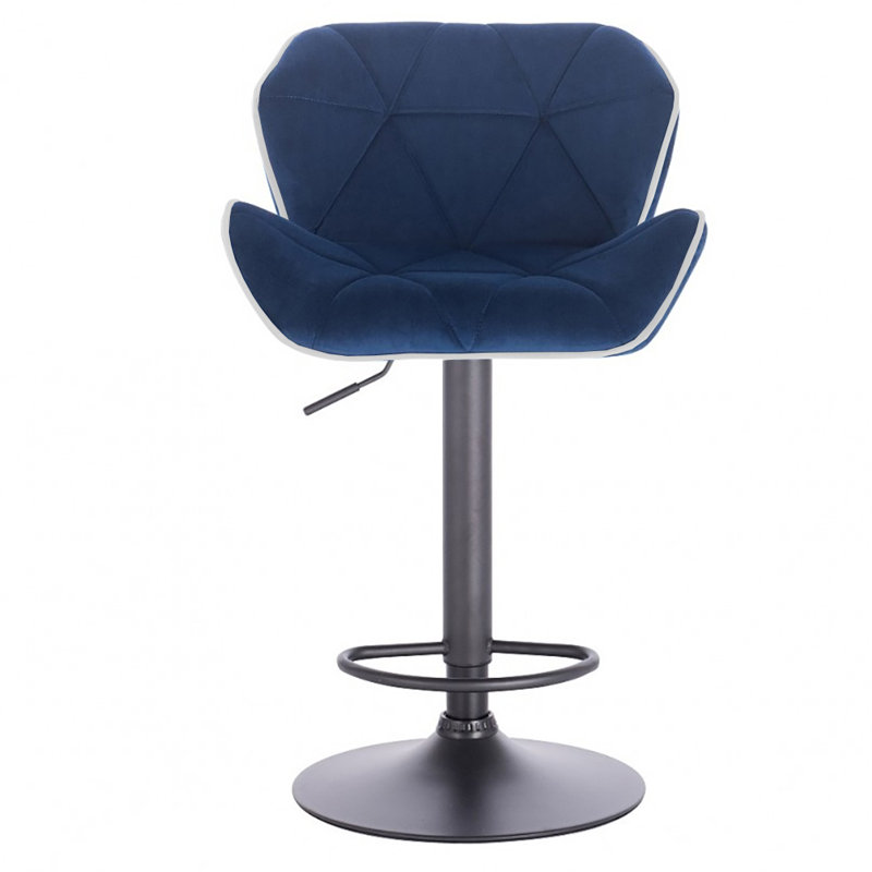 Tabouret de bar rotatif à hauteur ajustable Everill, Bleu marine / blanc
