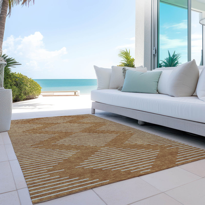 Paprika and Beige Synthetic Washable Rectangular Rug