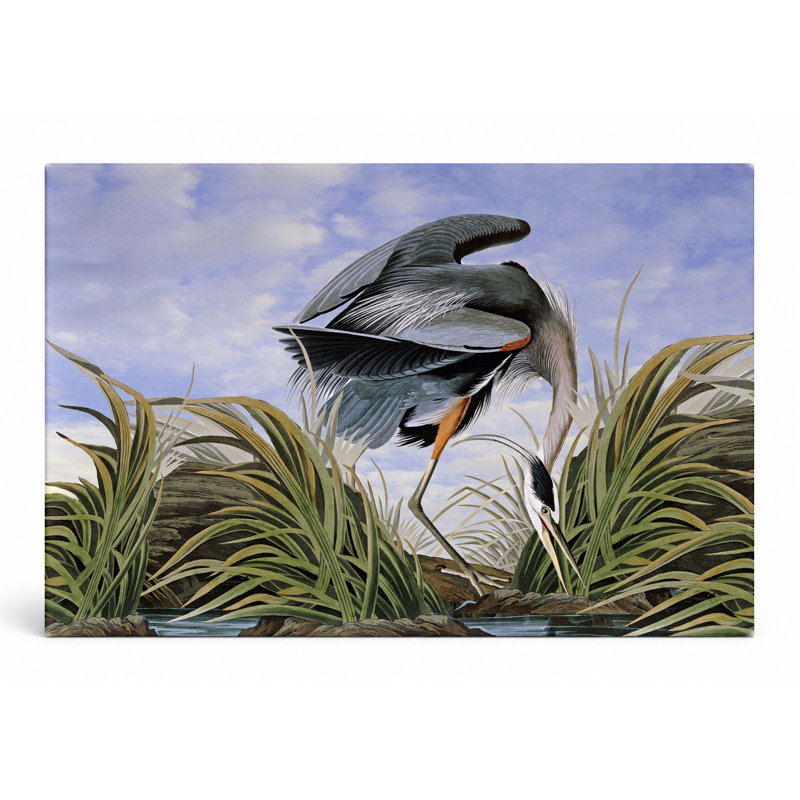 Grand héron bleu (1834) - Art mural sur toile paysage, L 36 po x H 24 po