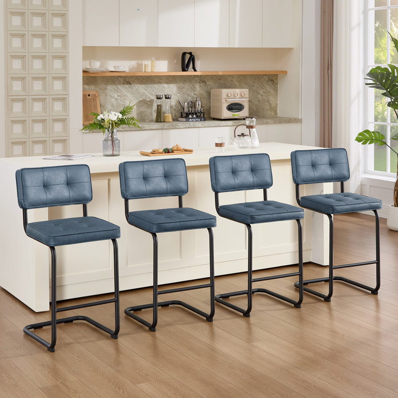 Tabouret de comptoir en faux cuir 25,6 po Millersport, Noir mat, Blue