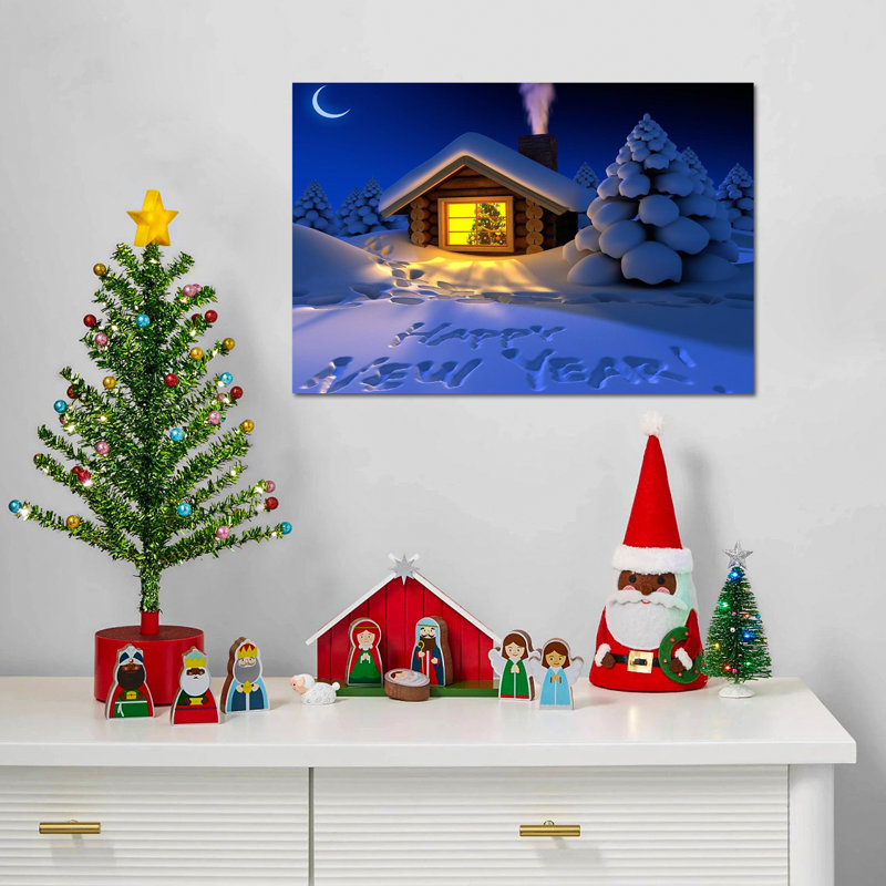 Happy New Year Santa encadré sur toile, H 32 po x l 48 po x P 1,5 po