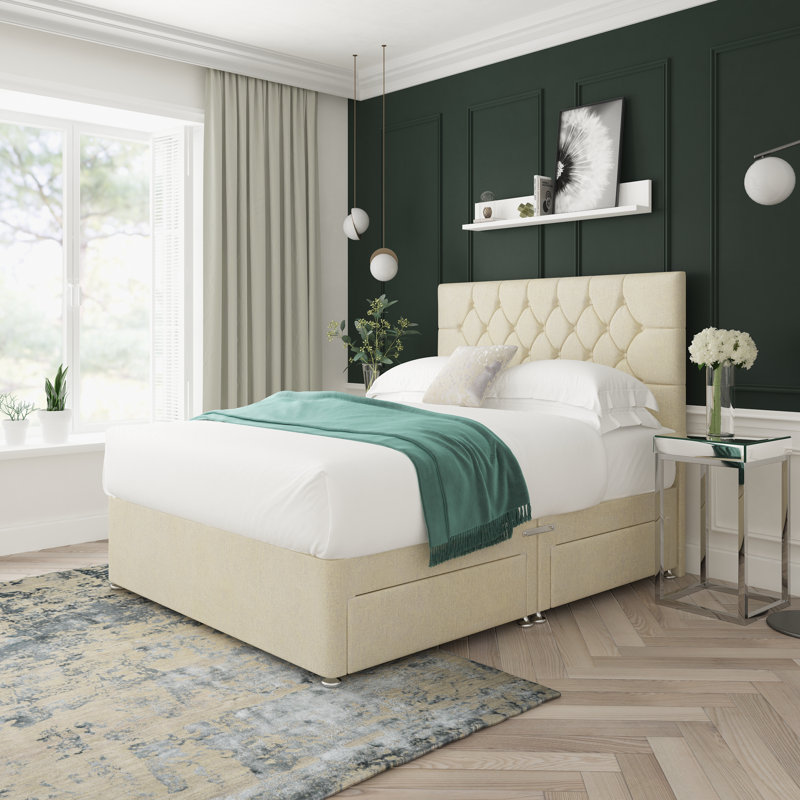 Upholstered Bed, Cream, Double (4'6), No Drawers