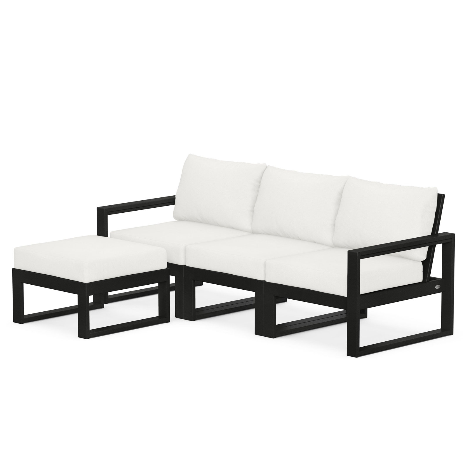 POLYWOOD EDGE Modular Deep Seating Set with Ottoman, Black, Natural Linen