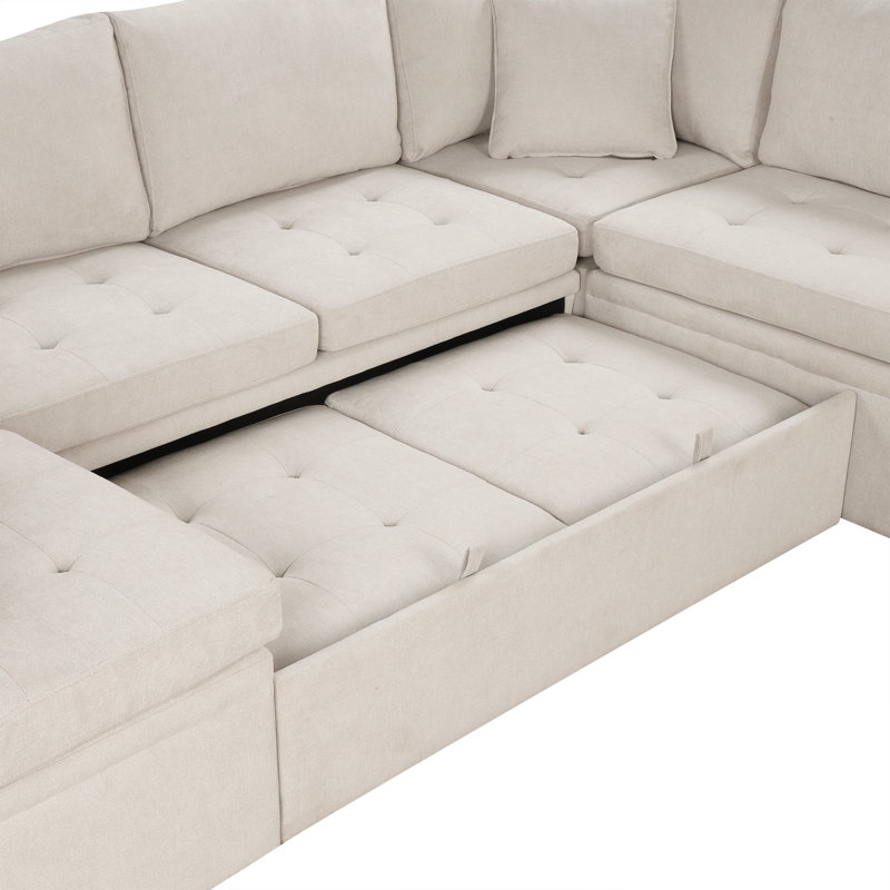 Canapé beige en chenille à accoudoirs carrés, Beige