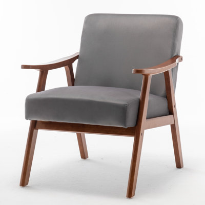 Ryno Mid-Century Accent Chair With Natural Wood Frame, Gray Velvet