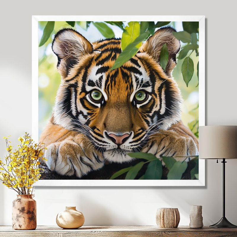 Portrait de tigres - tigre, art mural, H 36 po x l 36 po, Reproduction encadrée, Tandis que