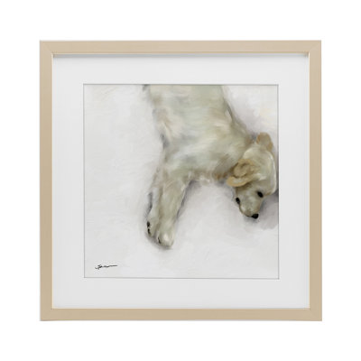 «Sweet Cream Sleeping Puppy», reproduction sous verre encadrée, design par Mary Sparrow