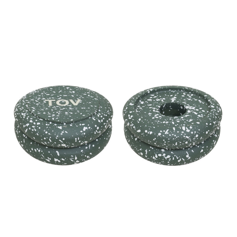 Gabby Stacking Candle Holder In Speckled Green - Set Of 2, Green