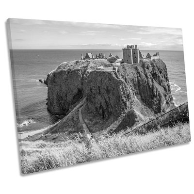 Dunnottar Castle Ruins B and W 1 Piece Wrapped Canvas Wall Art