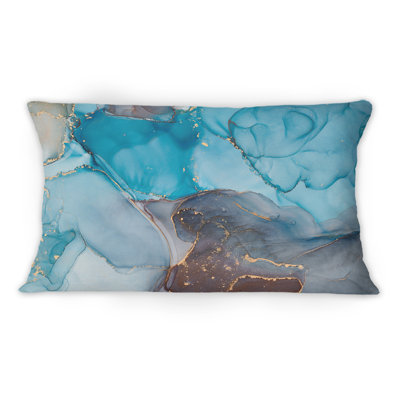 Blue And Grey Luxury Abstract Fluid Art IV - Modern Printed Throw Pillow 12" x 20"