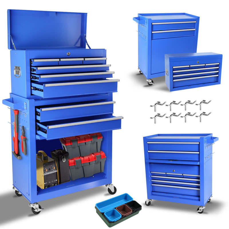 8-Drawer Rolling Tool Chest with Wheels, Large Tool Cabinet with Drawers, Blue