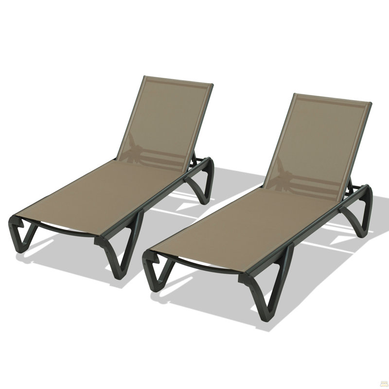 Ensemble de 2 chaises longues pour piscine, Kaki