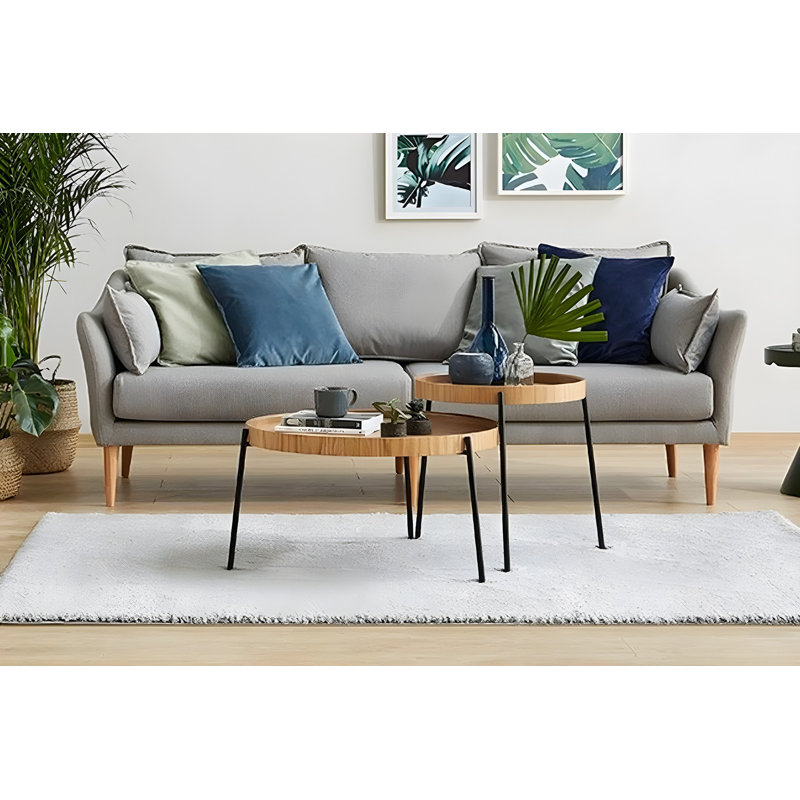 Modern Nesting Table Set (2 Pieces), Scandinavian Design, Natural Finish, 27.6 x 15.7 x 27.6 inches & 18.9 x 19.7 x 18.9 inches | 100% MDF with Sturdy Metal Legs | Stylish & Functional for Living Room or Office