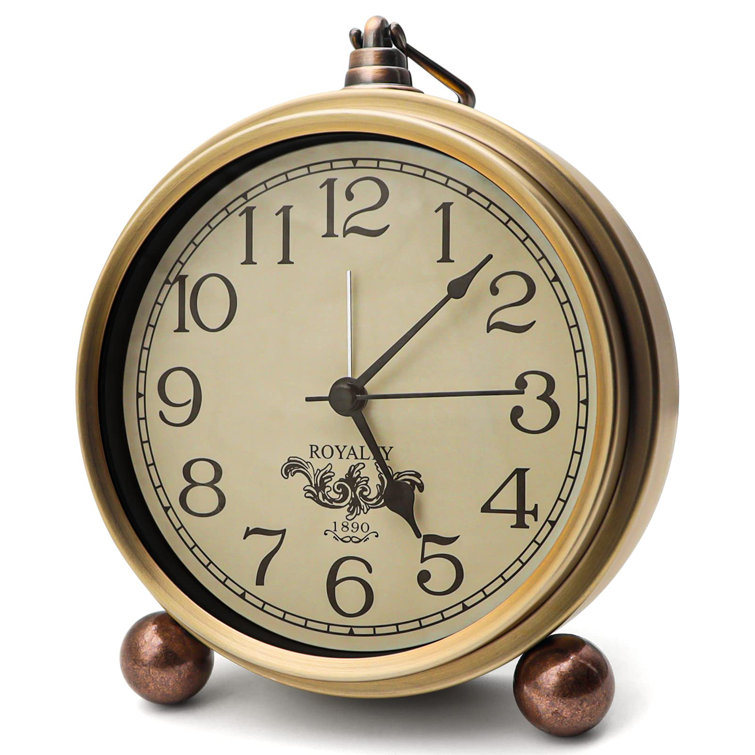 Analog Metal Quartz Alarm Tabletop Clock in Brass