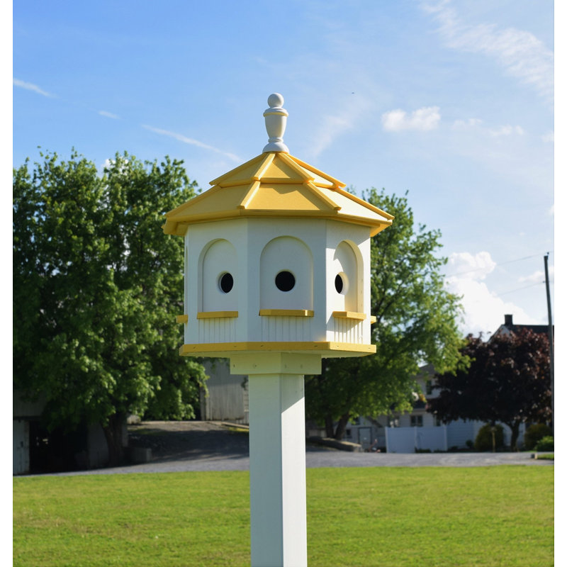 Maison d'oiseaux à poteau H 24 po x l 20 po x P 20 po Cutright, Blanc / jaune vif