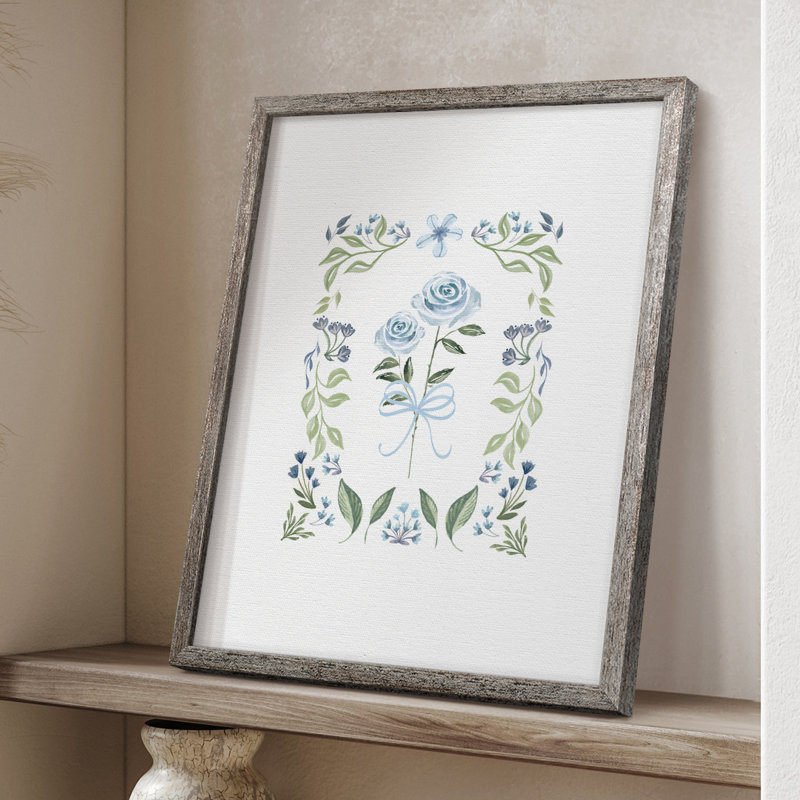 «Pretty» en bleu, reproduction encadrée - bois massif, H 30 po x l 24 po