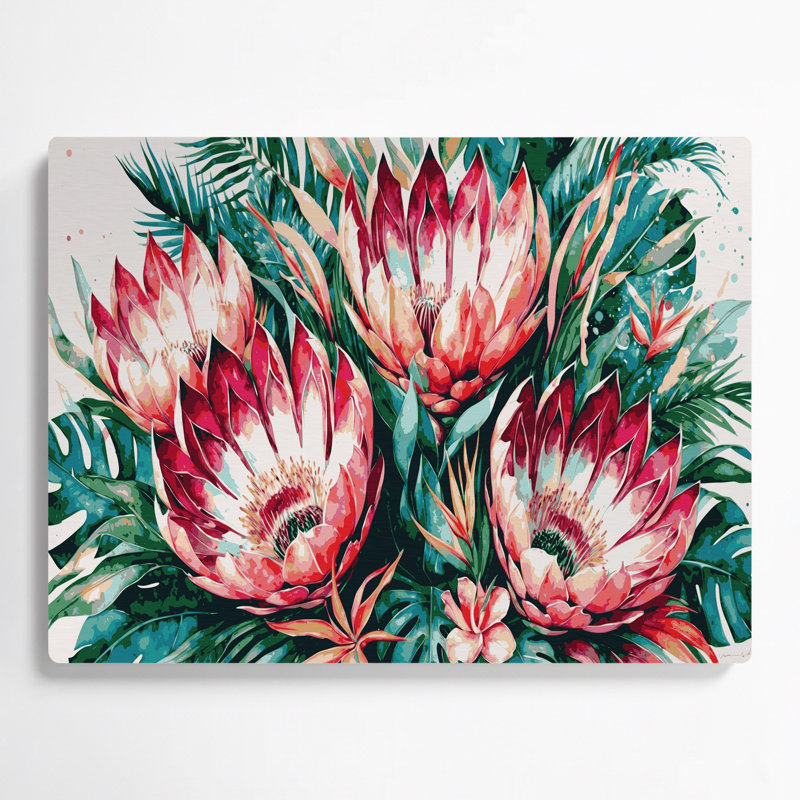 Art mural hawaïen en métal brun Protea, H 11 po x l 14 po