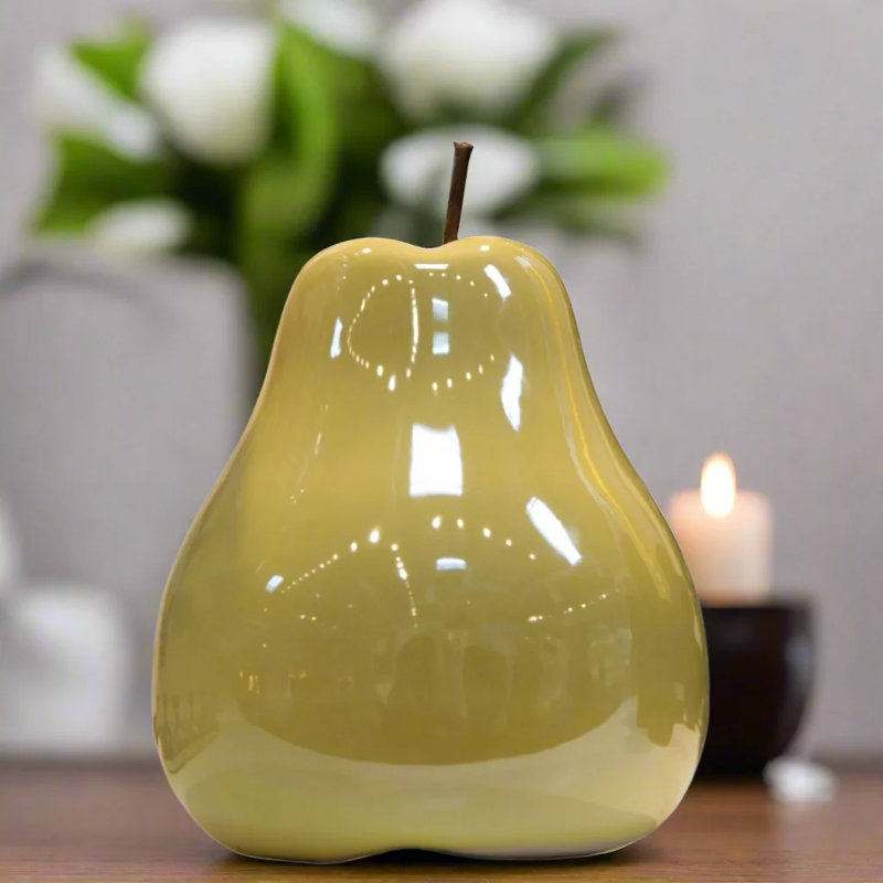 Ceramic Pear Figurine SM Pearlescent -6.50"H, Yellow