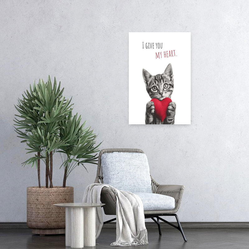 Adorable chaton, cœur romantique, reproduction d'art murale, 24" H x 16" W