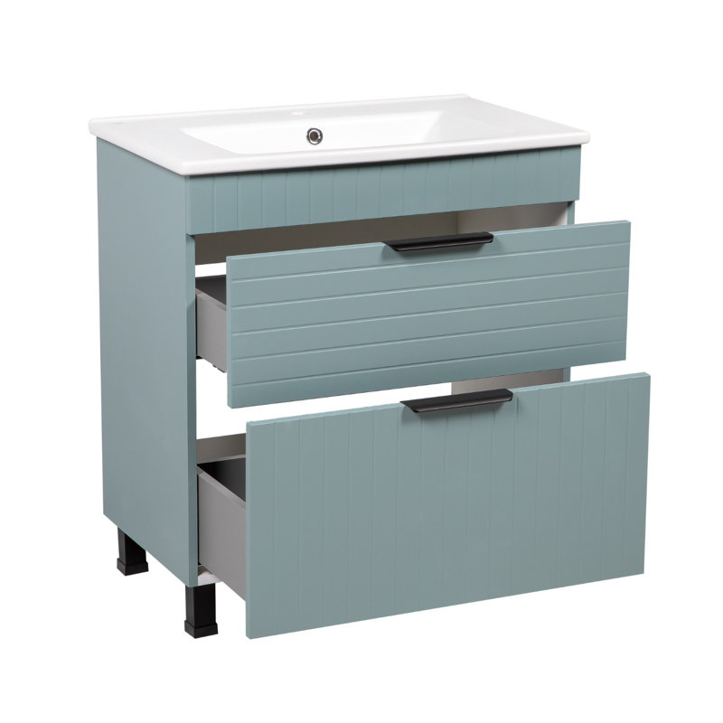 Meuble-lavabo autoportant avec lavabo Jakkar-F_Modern, Vert clair mat