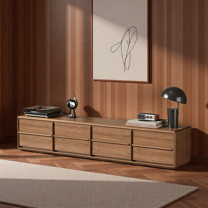 Meuble télé moderne au sol rétro, 16.53"H x 78.74"L x 15.74"W, Brun noyer