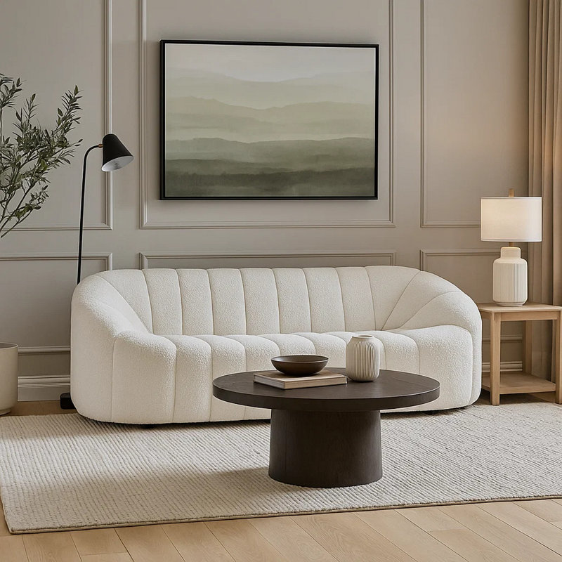 Dituri 84'' Round Arm Curved Sofa in White