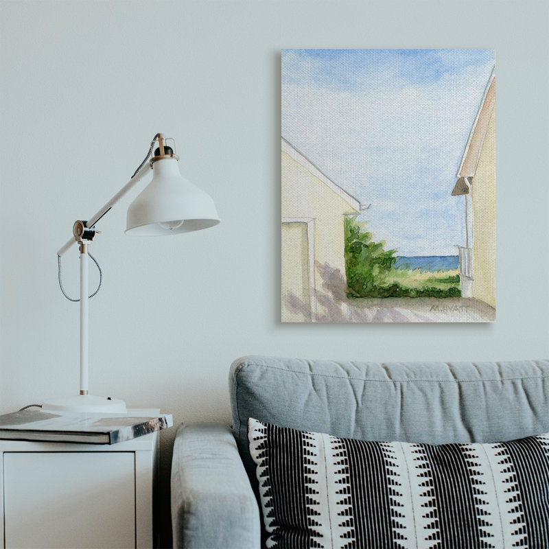 Océan, falaise, entre-deux, plage, chalet, architecture, H 40 po x l 30 po, Toile tendue