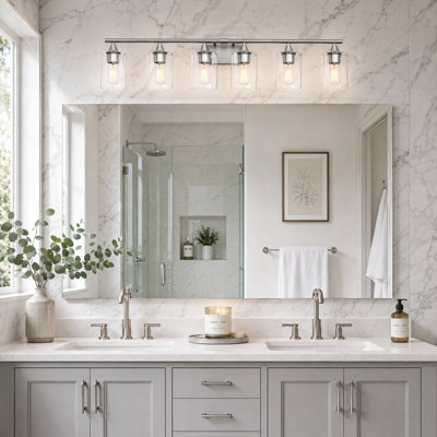 6-Light Brushed Nickel Vanity Light with Clear Glass Shades and Reversible Wall Mount